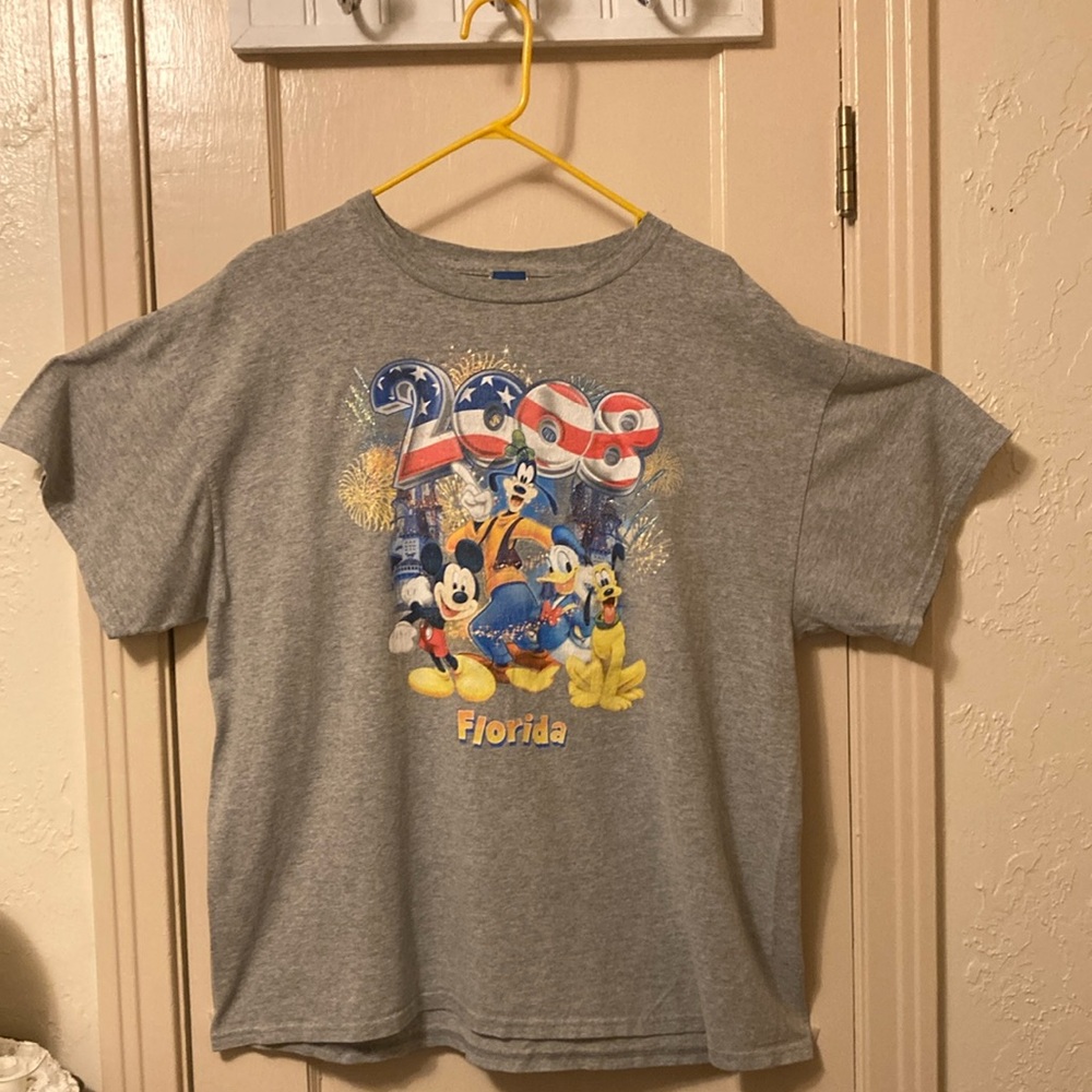 Vintage Disney 2008 Florida Tee Gray XL Mickey, Goofy, Donald & Pluto Fireworks!
